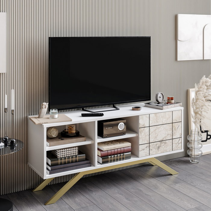Hanah Home Soporte para TV Blanco y Dorado